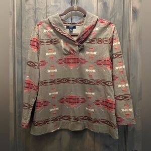 Chaps Denim Women's 3/4 Sleeve Aztec Print Green Flannel Shirt. Size XL